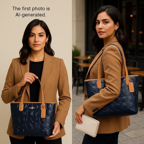 Coach Peyton F48166 Navy Tote & Ivory Leather Wristlet Bundle Excellent Sale!!!! - Picture 1 of 12